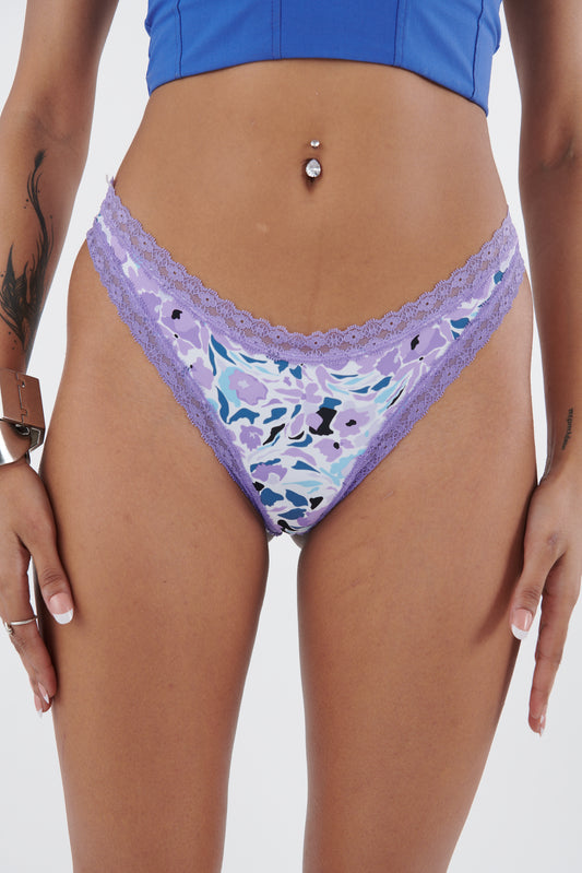 Abstract Florals lace Thong Purple