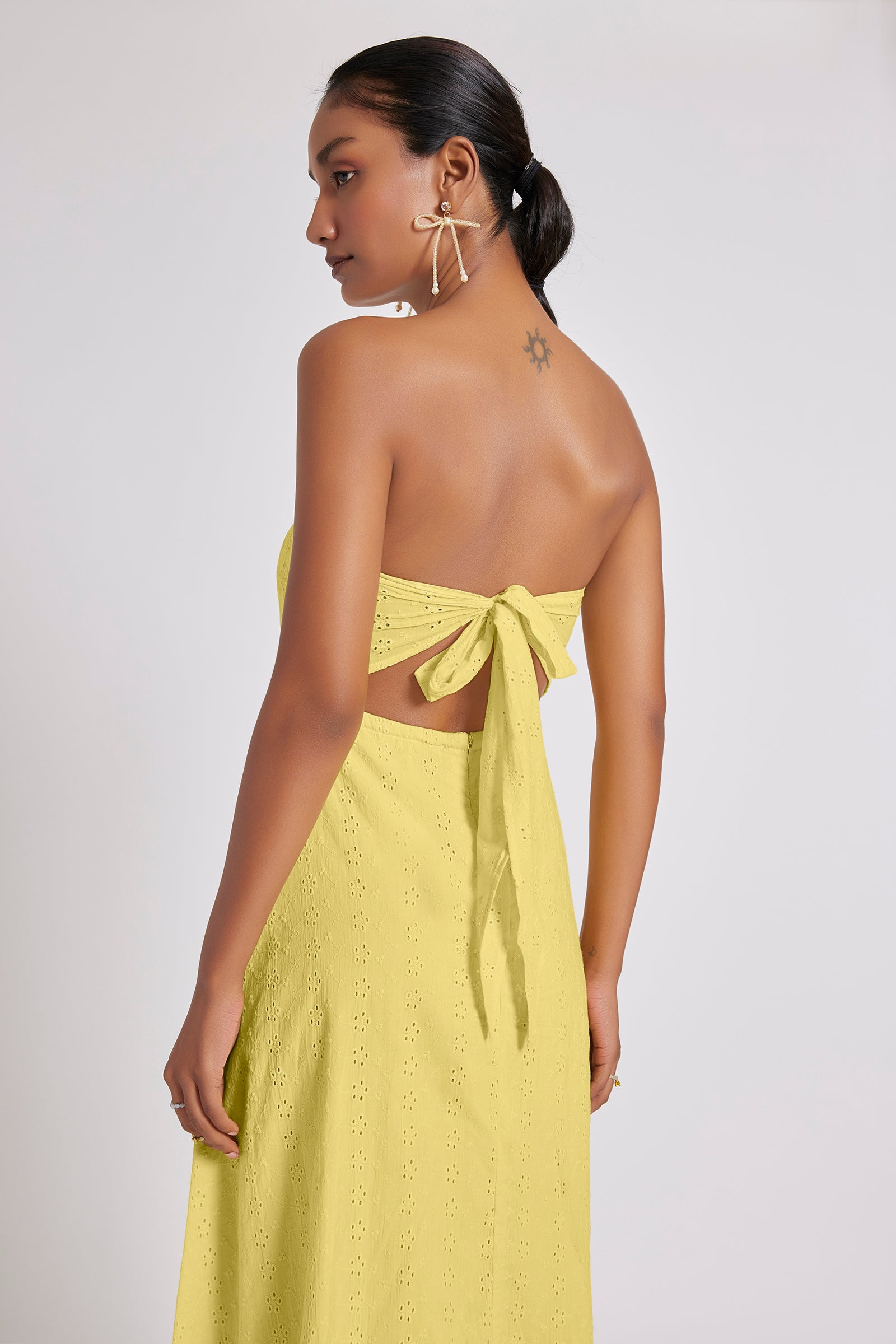 Georgia Eyelet Bandeau Maxi Dress Yellow