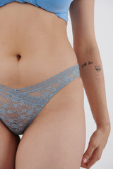 Luxe Lace Bikini Dipped V Dusky Blue