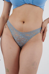 Luxe Lace Bikini Dipped V Dusky Blue