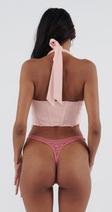 Luxe Lace Thong Dipped V Dusty Rose