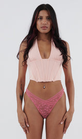 Luxe Lace Thong Dipped V Dusty Rose