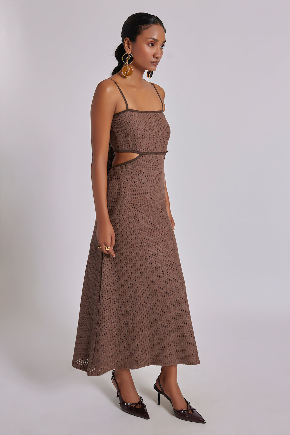 Becca Crochet Cutout Dress Brown