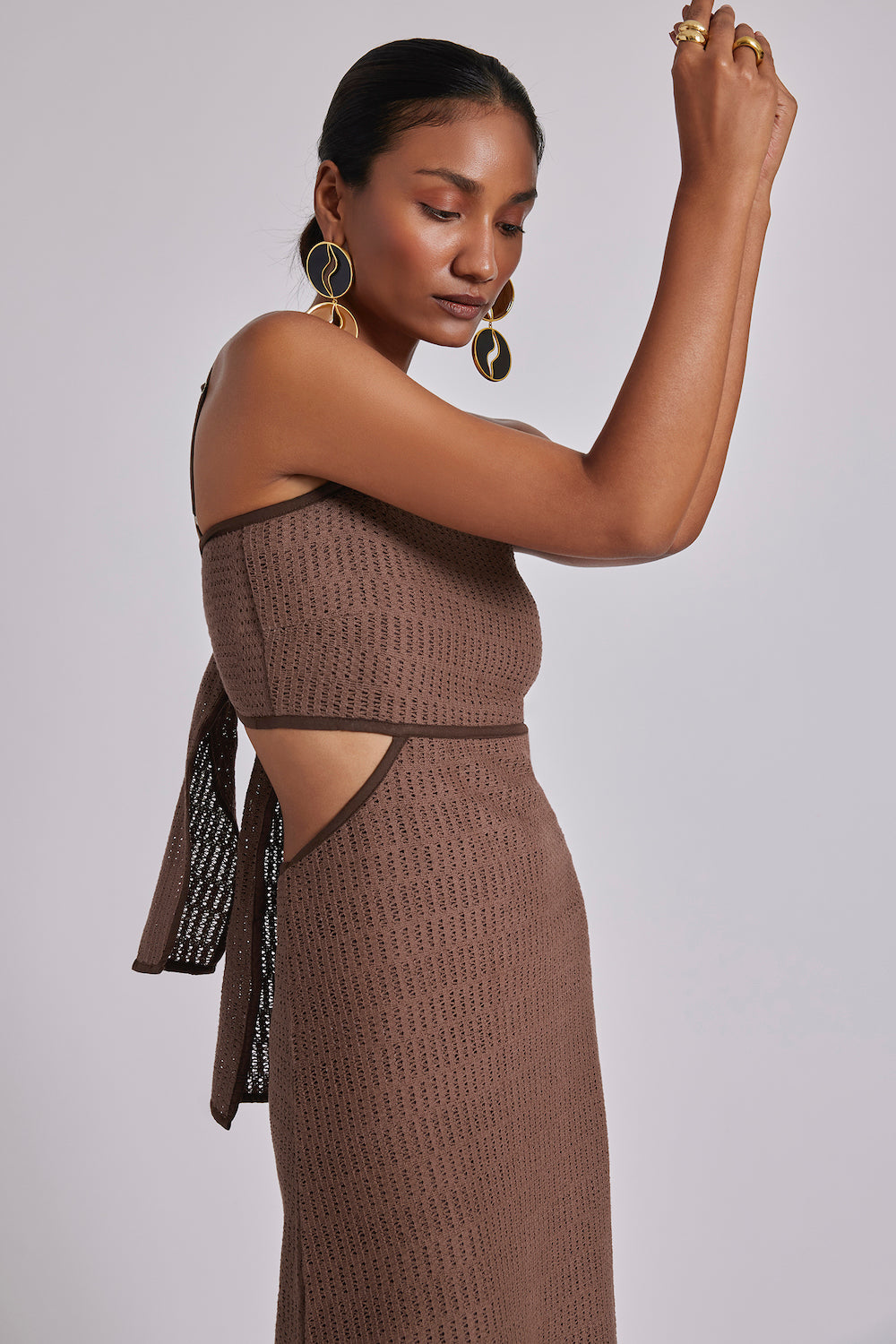 Becca Crochet Cutout Dress Brown