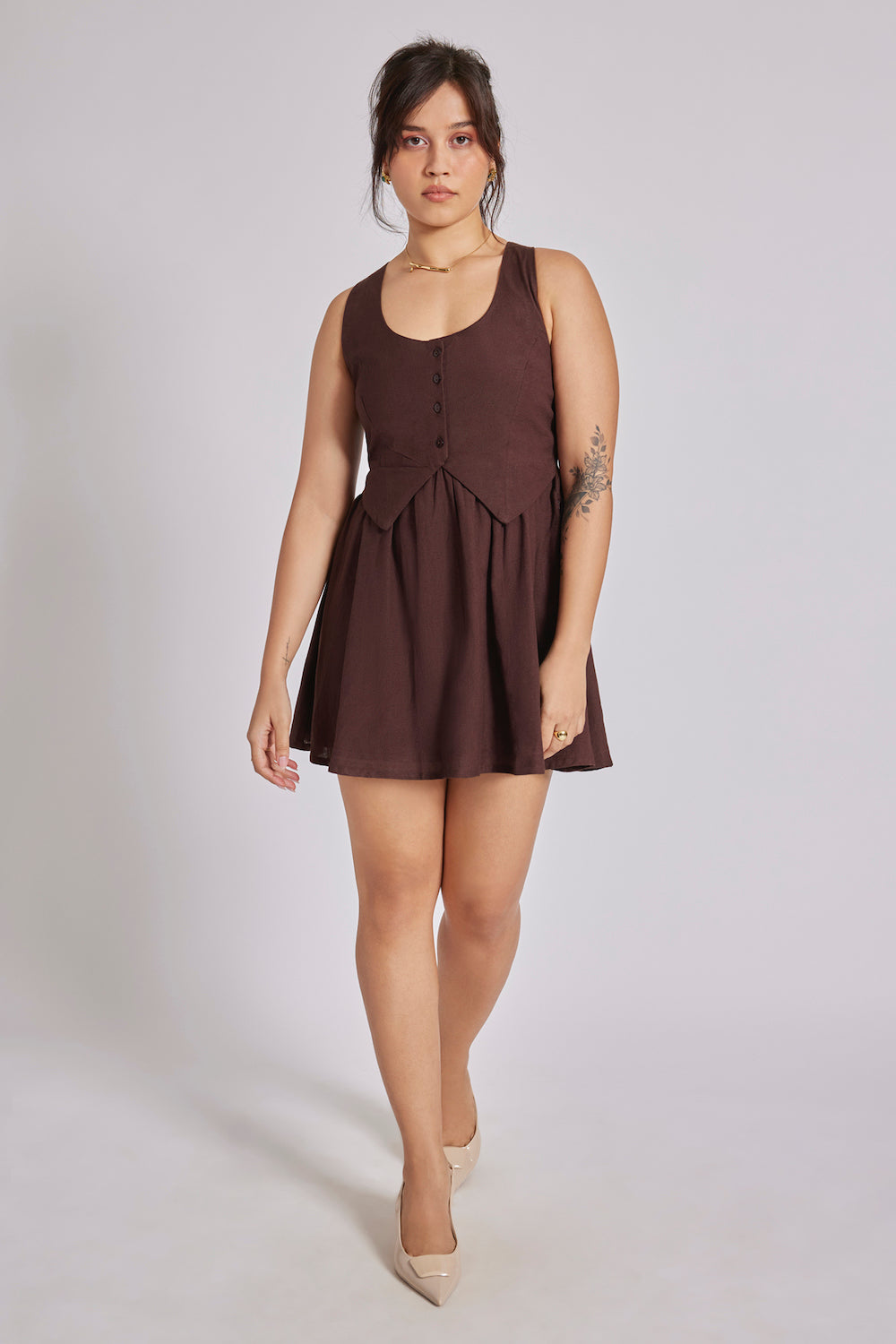 Donna Waistcoat Dress Brown