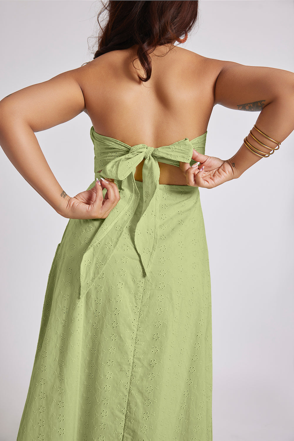 Georgia Eyelet Bandeau Maxi Dress Lime Green