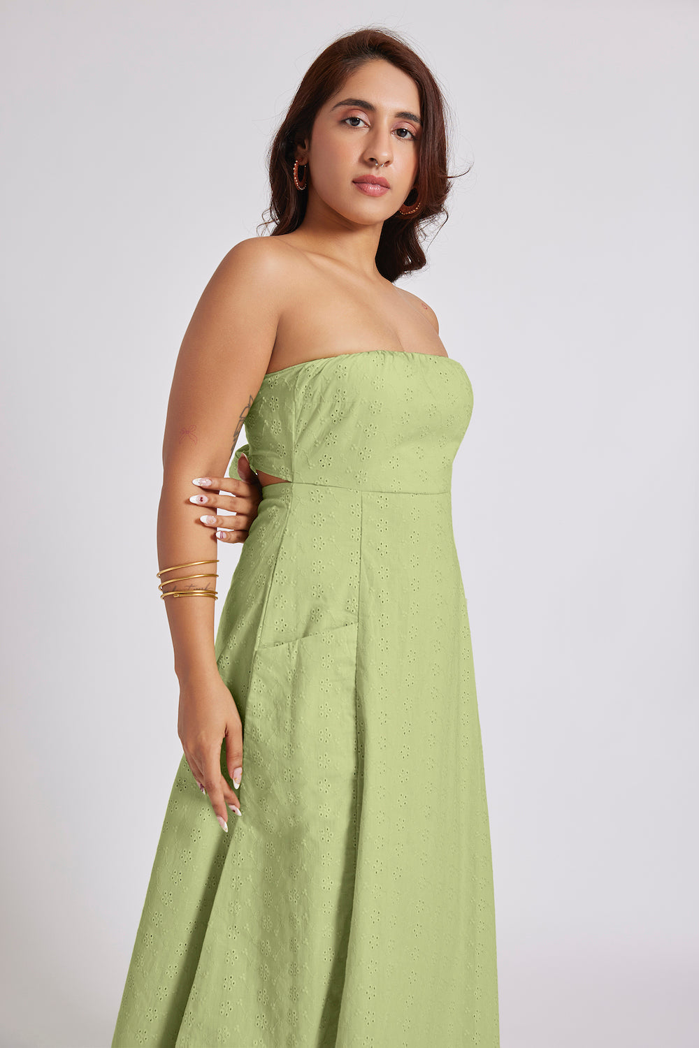 Georgia Eyelet Bandeau Maxi Dress Lime Green