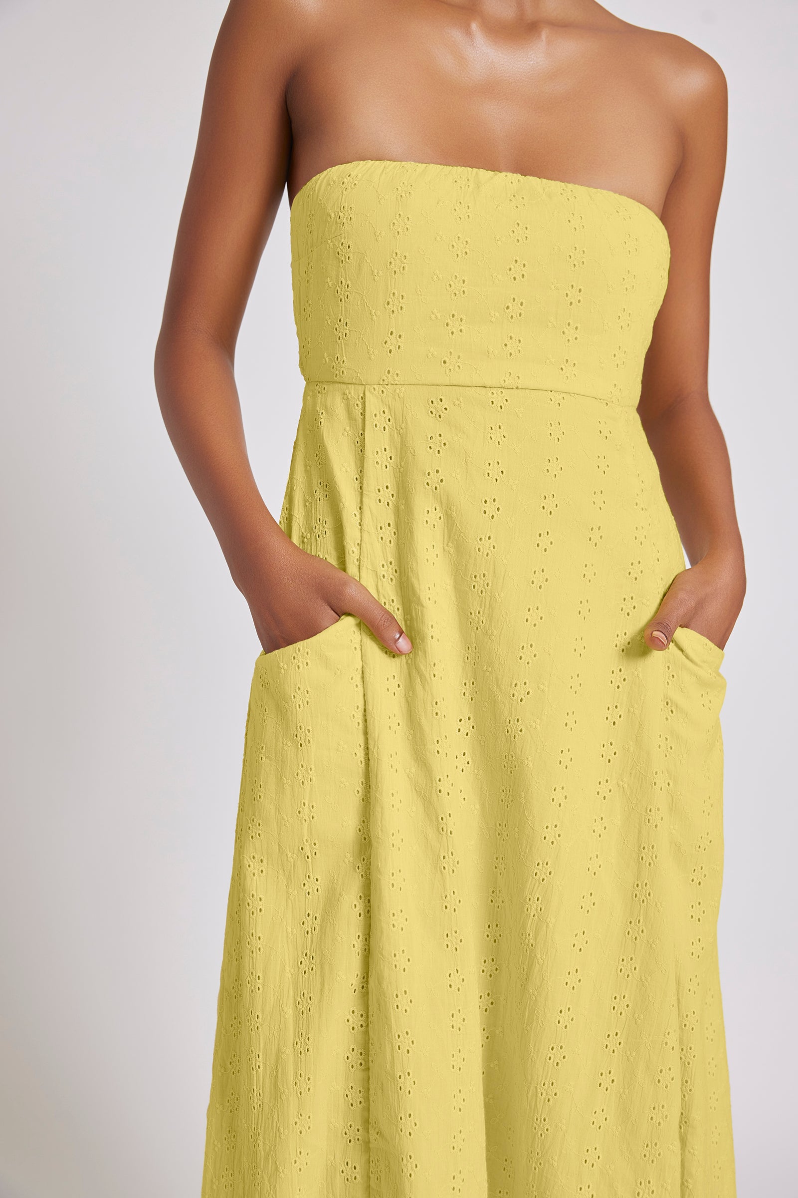 Georgia Eyelet Bandeau Maxi Dress Yellow