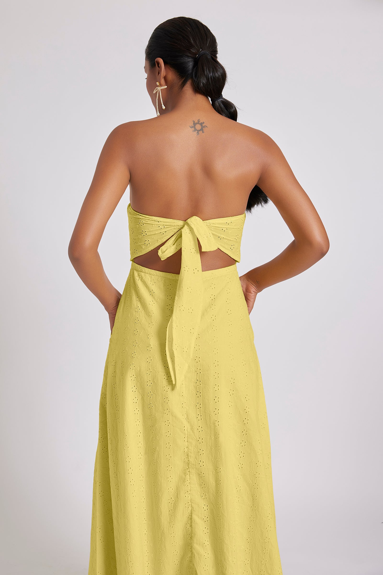 Georgia Eyelet Bandeau Maxi Dress Yellow