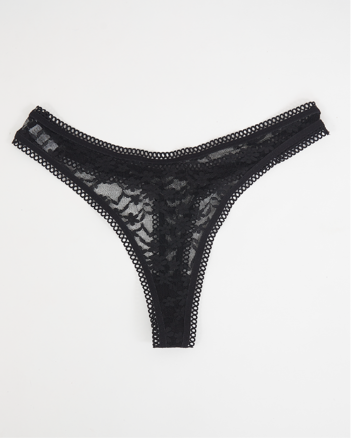 Luxe Lace Trim Thong Midnight Black