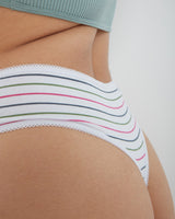 Stretch Cotton Striped High Waisted Thong