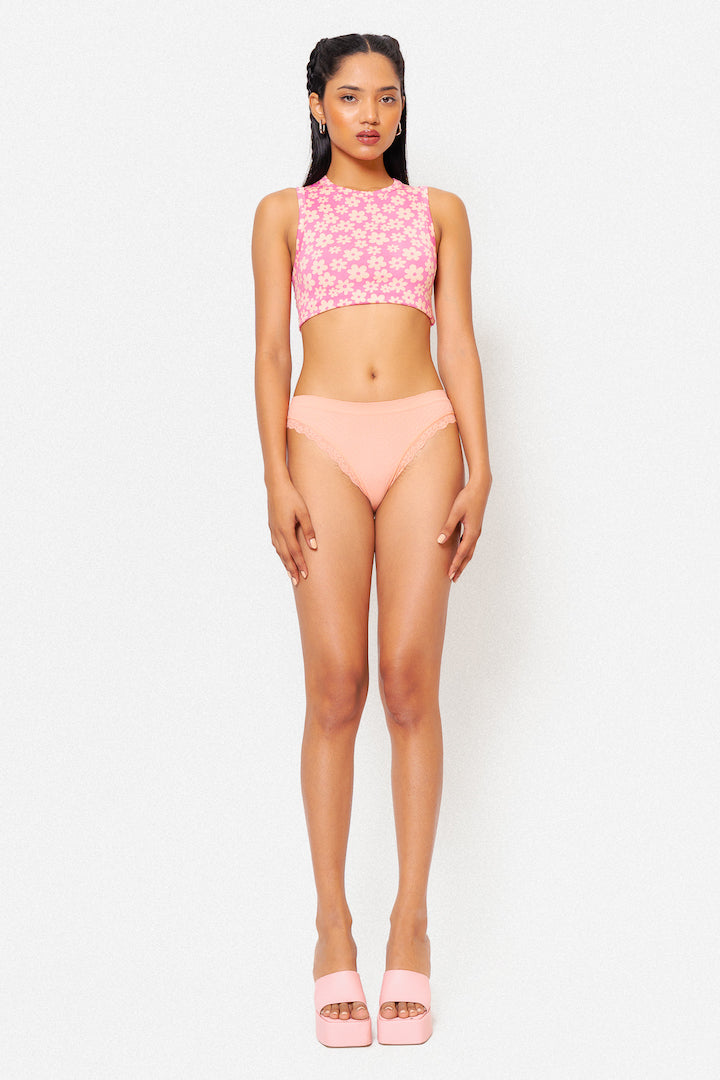 Dot And Lace Seamless Thong Coral Pink