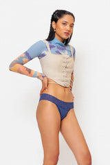 Luxe Lace Cotton Thong Space Blue