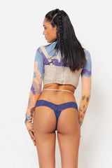 Luxe Lace Cotton Thong Space Blue