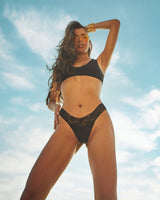 Luxe Lace Cotton Thong Midnight Black